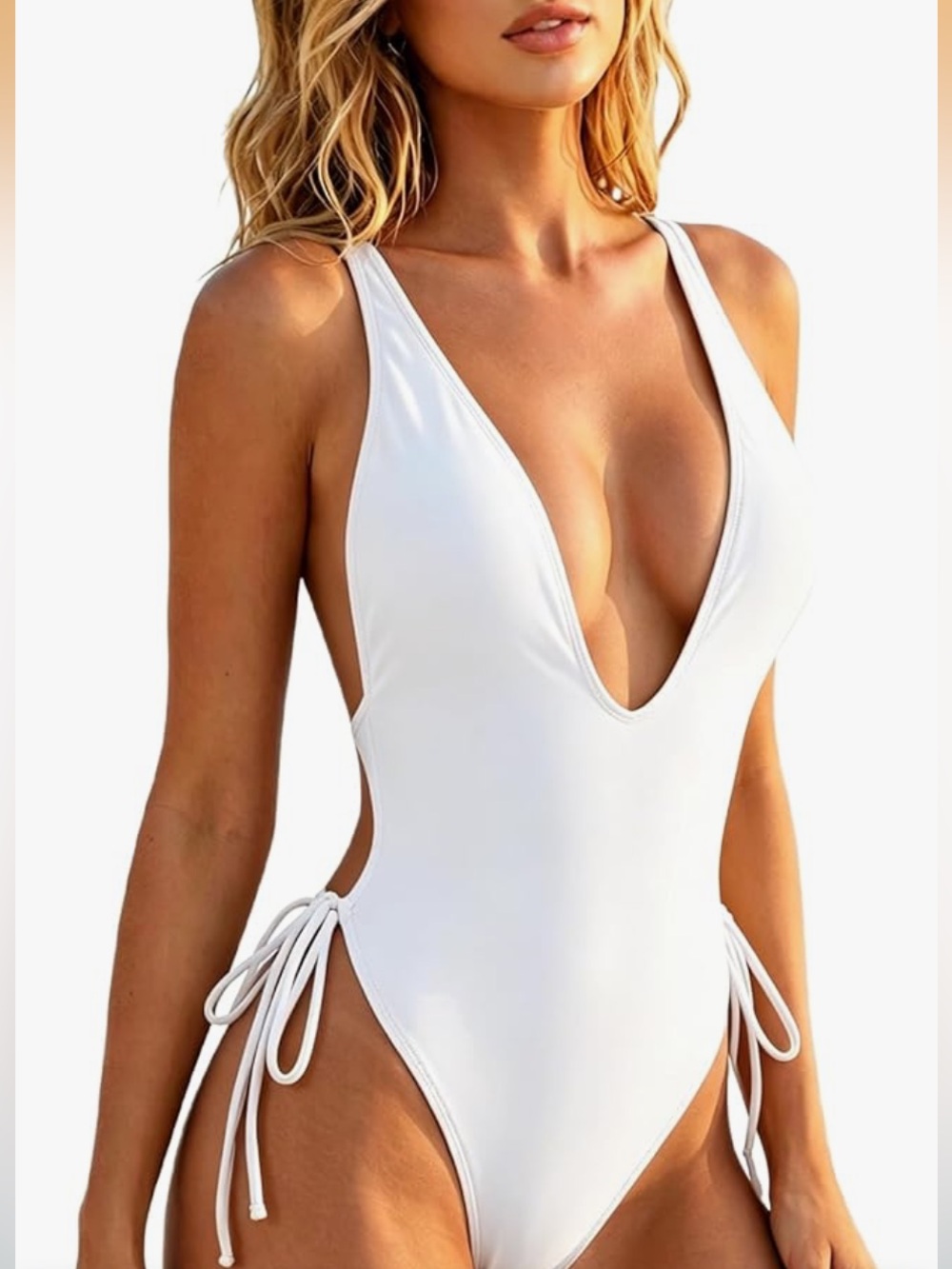 🚘NWOT Deep V 1-Piece Swimsuit with Side Tie crisscross backless Small
